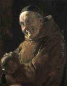 Monch Mit Weinkrug by Eduard von Gruetzner