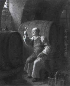 Bruder Kellermeister Pruft Die Farbe Des Neuen Weins by Eduard von Gruetzner