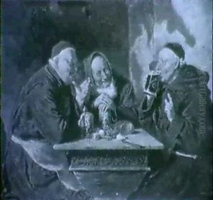 Monks Drinking Beer In A Cellar by Eduard von Gruetzner