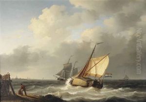 A Hay Barge On The Choppy Waves Of The Zuiderzee by Willem Gruyter The Younger