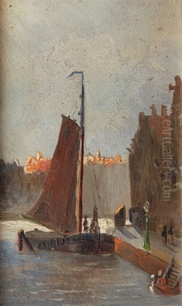 Ship In An Amsterdam Town Canal - view 1