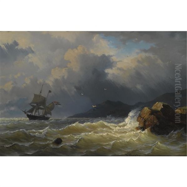 A Sailing Vessel Near A Rocky Coast - view 1
