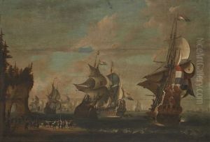 La Flotte Hollandaise En Rade Dans Un Paysage Du Nord by Jacob De Gruyter