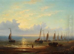 Fischerboote Am Strand Von Scheveningen by Jacob Willem Gruyter