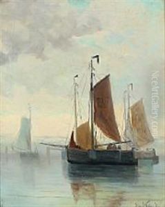 Fishing Boats On A Quiet Day by Jacob Willem Gruyter