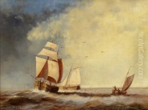 Segelschiffe Auf Hoher See by Jacob Willem Gruyter