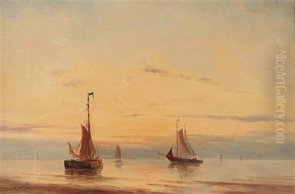 Sailing Vessels Moored At Sunset - view 1