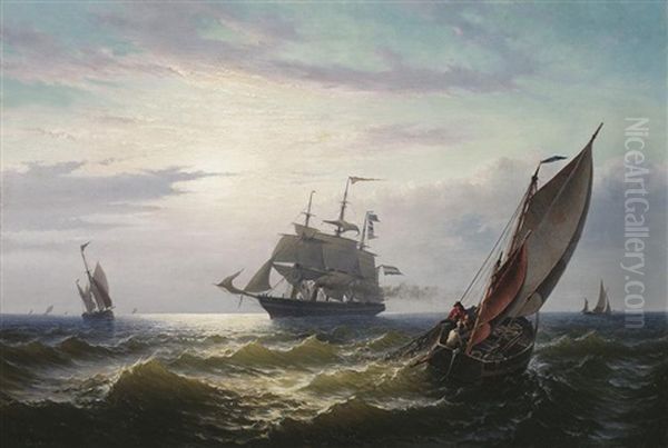Dreimaster Und Fischerboote Auf Hoher See Bei Abendstimmung - view 1