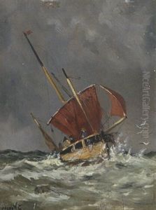 Segelboot Auf Sturmischer See by Jacob Willem Gruyter
