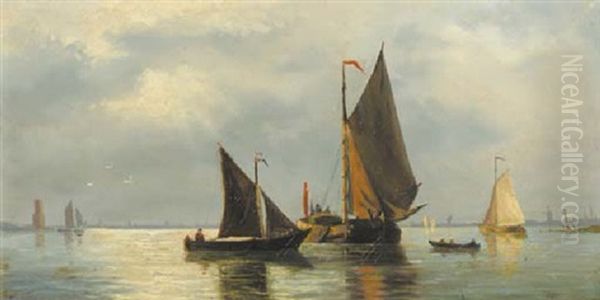 Sailing Barges In A Calm At Dusk - view 1