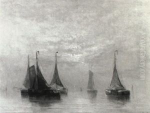 Visserscheepjes Op Een Kalme Zee by Jacob Willem Gruyter