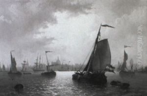 Blick Auf Einen Hollandischen Hafen Mit Fischerbooten by Jacob Willem Gruyter
