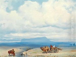 Gathering At A Midstream On The Russian Steppe by Petr Nikolaevich Gruzinsky