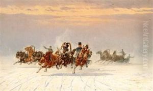 Soldiers On Troikas At High Speed by Petr Nikolaevich Gruzinsky