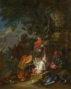 Jagdstillleben Mit Papagei Und Affchen by Adriaen de Gryef