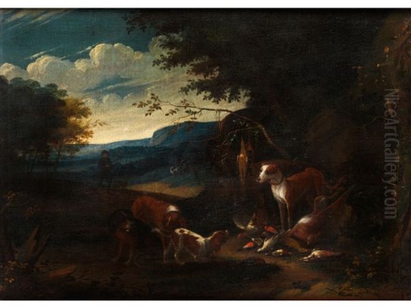 Jagdbild Mit Hunden Und Erlegtem Federvieh - view 1