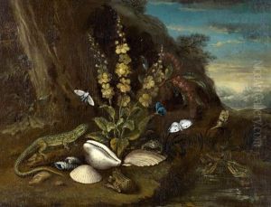 Landschaft Mit Froschen, Schmetterlingen, Muscheln Und Einer Eidechse by Adriaen de Gryef