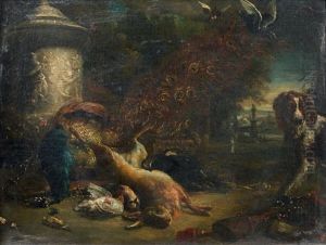 Nature Morte De Gibier Et Un Chien Dans Un Paysage