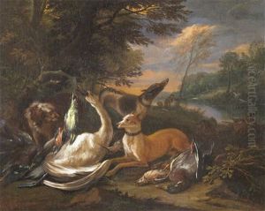 Huntsmen With Hunting Dogs And Game (pair) by Adriaen de Gryef