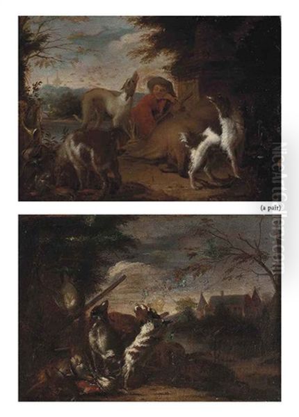 A Wooded River Landscape With A Huntsman And His Dogs (+ A Wooded River Landscape With Dead Game In A Clearing; 2 Works) - view 1