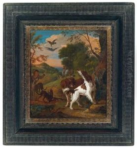 Jagdhunde Nehmen Die Witterung Auf, Im Hintergrund Ein Berittener Jager by Adriaen de Gryef