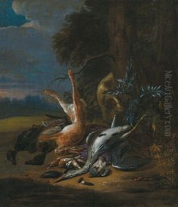 Jagdstillleben Mit Federwild Und Einem Hasen