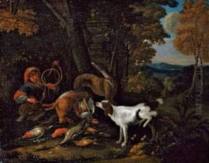 Jager Mit Hund Und Erlegtem Wild