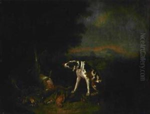 Jagdstillleben Mit Zwei Sitzenden Jagdhunden by Adriaen de Gryef