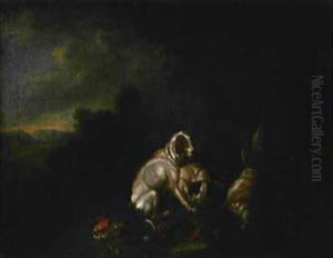 Jagdstillleben Mit Sitzendem Jagdhund by Adriaen de Gryef