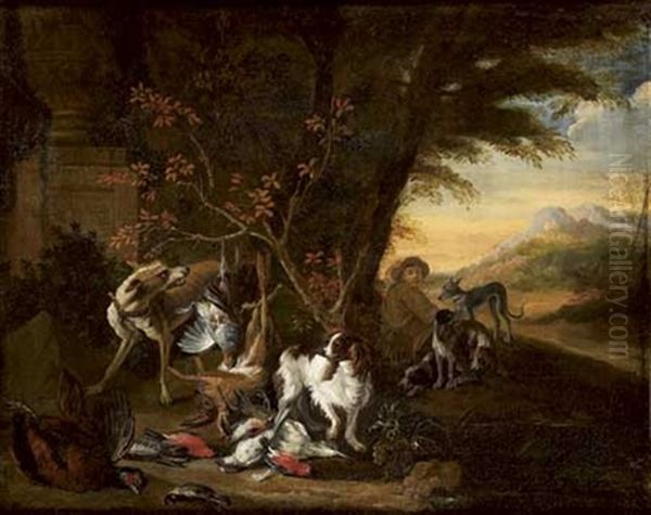 Nature Morte Au Trophee De Chasse Dans Un Paysage - view 1