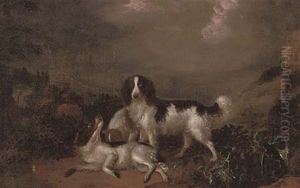 Spaniels Playing In A Landscape Spaniels Playing In A Landscape