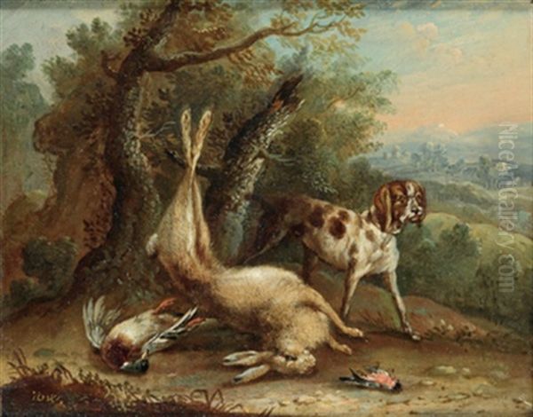Jagdbeute, Bewacht Von Einem Hund In Einer Landschaft - view 1