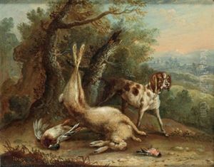 Jagdbeute, Bewacht Von Einem Hund In Einer Landschaft