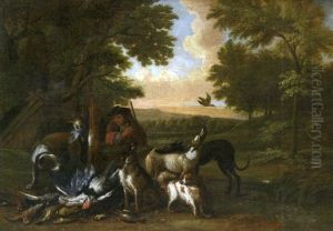 Chasseur Et Son Gibier Dans Une Clairiere Chasseur Et Son Gibier Dans Une Clairiere