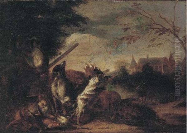 A Wooded River Landscape With A Huntsman And His Dogs (+ A Wooded River Landscape With Dead Game In A Clearing; Pair) - view 1