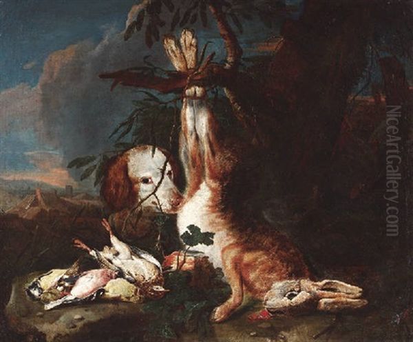 Jagdstilleben Mit Erlegtem Hasen Und Sperlingsvogeln - view 1