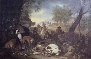 Tableau De Chasse Dans Un Paysage by Adriaen de Gryef