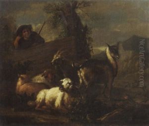 Hirte Mit Ziegen Und Schaf
