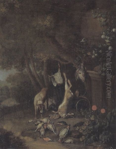 Jagdstilleben In Einem Schlosspark Von Einem Hund Bewacht - view 1