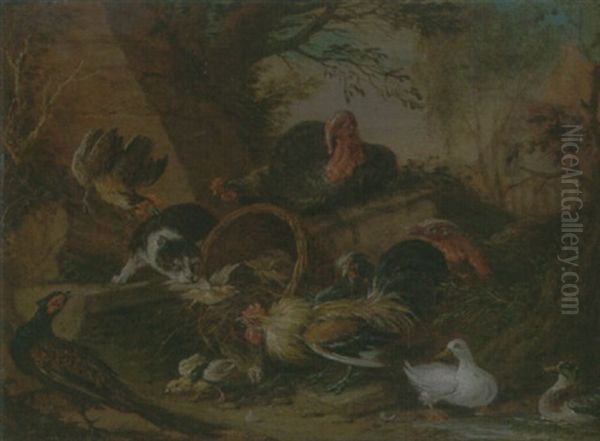 Still Life Of Fowl In A Farmyard, With A Cat Stealing A Bantam Chick - view 1