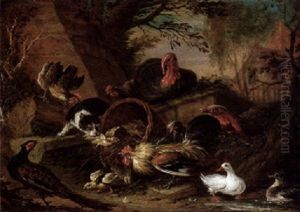 Katze Zwischen Aufgescheuchtem Geflugel Hinter Einem Gehoft by Adriaen de Gryef