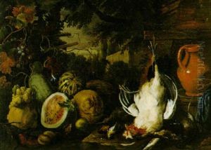 Stilleben Med Frukter Och Faglar I Landskap by Adriaen de Gryef
