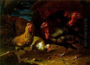 Huhner Und Truthennen In Einer Landschaft by Adriaen de Gryef