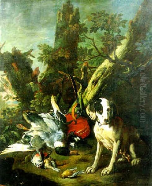 Jagdstilleben Von Einem Hund Bewacht In Einer Waldlandschaft - view 1