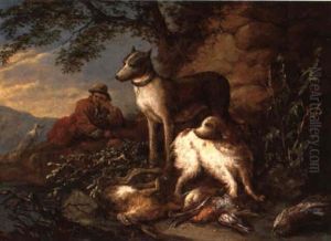 Rastender Jager Mit Hunden Und Jagdbeute by Adriaen de Gryef