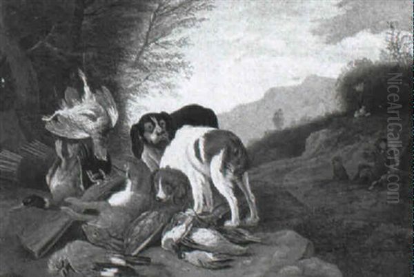 Wooded Landscape With Spaniels Beside Game - view 1