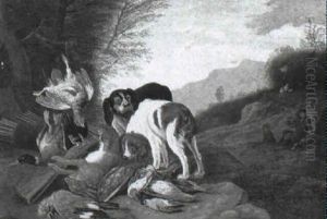 Wooded Landscape With Spaniels Beside Game