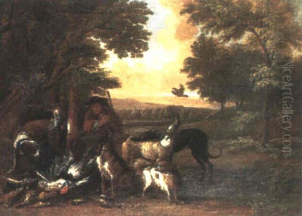 Chasseurs Et Chiens Dans Un Paysage - view 1