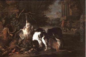 An Italinate Landscape With Hounds Guarding The Trophies Of The Hunt...