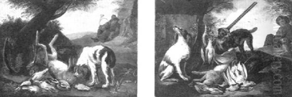 Hunting Still Life With Dogs And Game In A Landscape - view 1